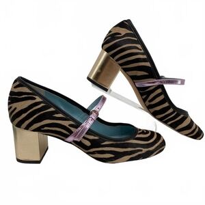 Frances Valentine Black Brown Heels Zebra Mary Jane | Womens 8.5